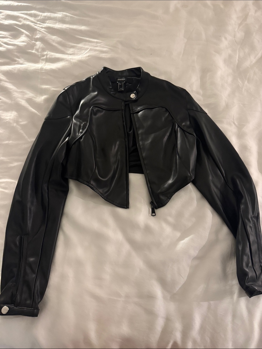 Zara Black Cropped Faux Leather Jacket